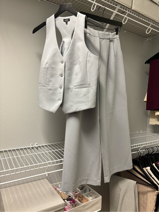 Express Pants - Express Light Blue Gray Boot-Cut Dress Pants with Matching Vest